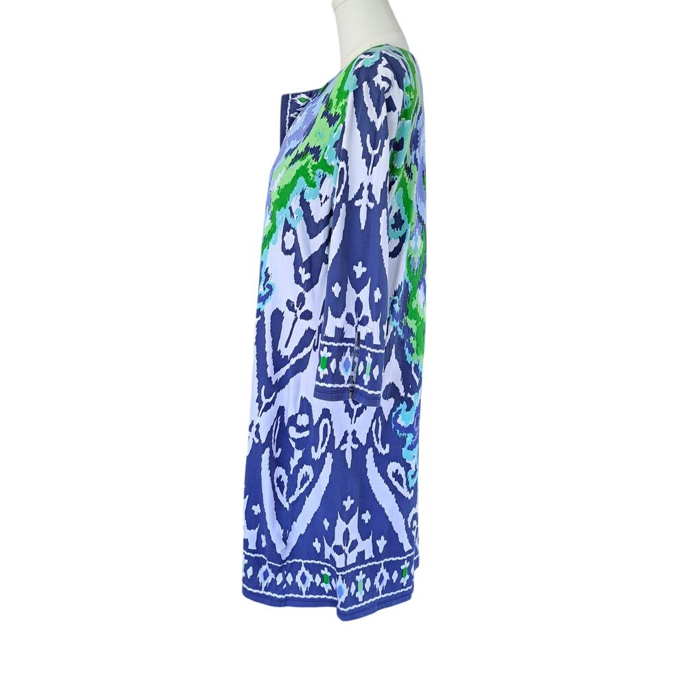 BARBARA ERICKSON 3/4 Sleeve Tunic Dress Size XL Capri Blue Ikat Coastal Resort - Picture 7 of 8